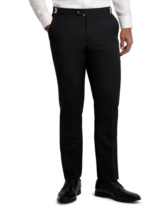 Worsted Wool Tuxedo Trousers Flat Front- Adjustable Waist Black Tuxedo Pants