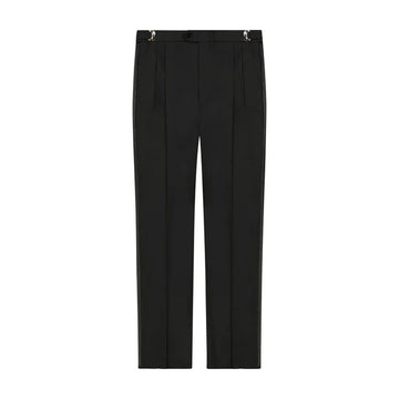 100% Worsted Wool Tuxedo Trousers -Pleated Adjustable Waist Black Tuxedo Pants