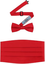 Load image into Gallery viewer, Red Silk Formal Cummerbund &amp; Pre-Tied Bowtie Boxed Gift Set
