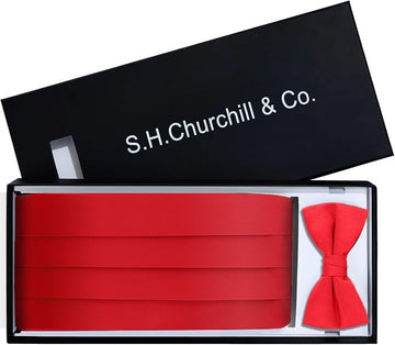 Red Silk Formal Cummerbund & Pre-Tied Bowtie Boxed Gift Set