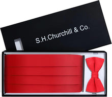 Load image into Gallery viewer, Red Silk Formal Cummerbund &amp; Pre-Tied Bowtie Boxed Gift Set

