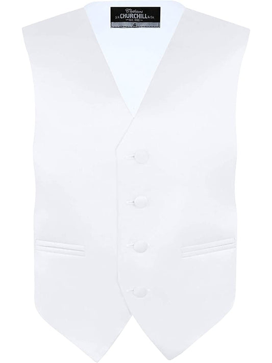 Boys White 4-Piece Formal Vest Set with Tie, Bow Tie & Pocket Square