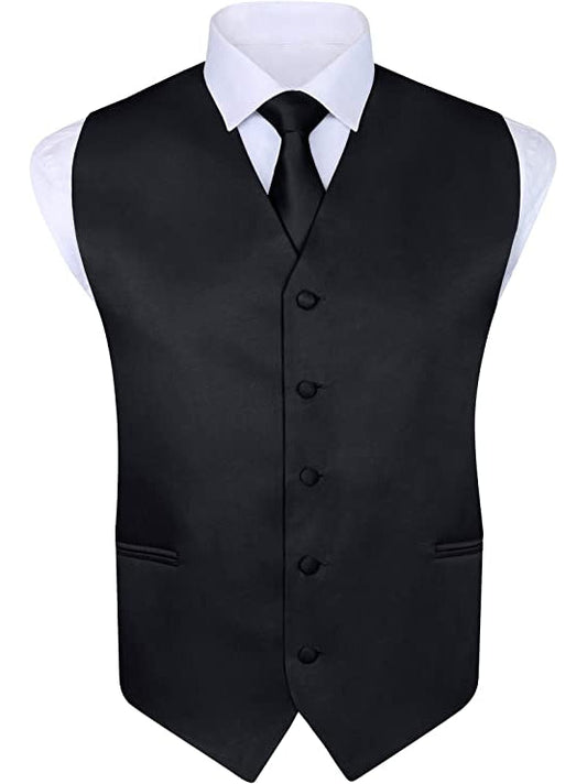 Men’s Black 4-Piece Vest Set – Includes Bow Tie, Neck Tie & Pocket Square