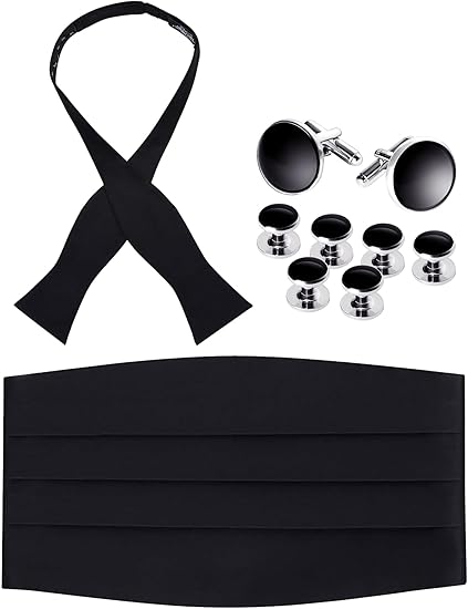Silk Self-Tie Cummerbund Set with Cufflinks and Studs- Boxed Set
