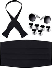 Load image into Gallery viewer, Silk Self-Tie Cummerbund Set with Cufflinks and Studs- Boxed Set
