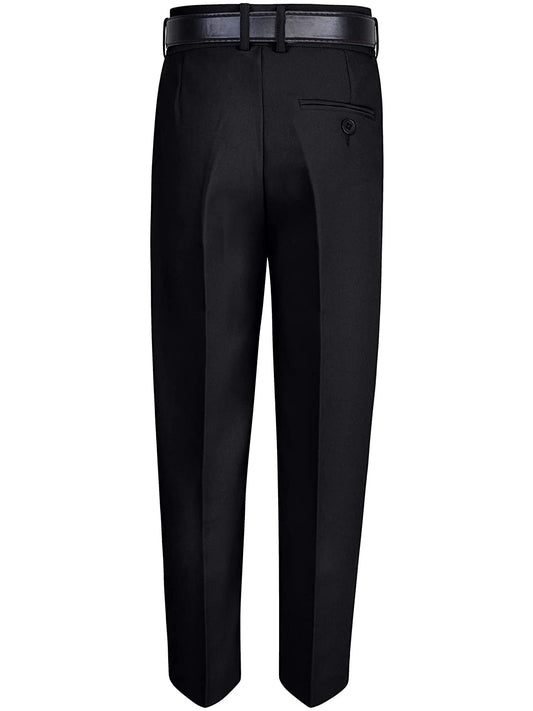 Boys Black Comfort Waist Dress Pants with Belt