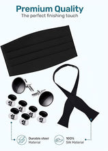 Load image into Gallery viewer, Silk Self-Tie Cummerbund Set with Cufflinks and Studs- Boxed Set
