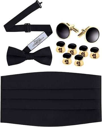 Satin Cummerbund Set with Gold Cufflinks and Studs- Boxed Set