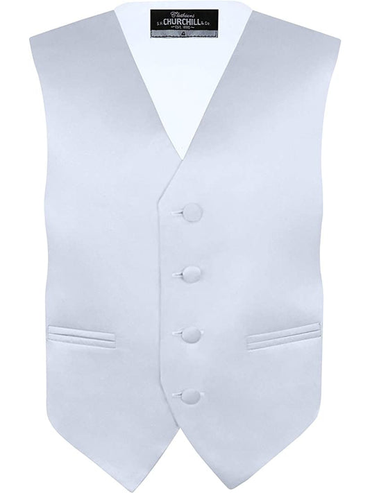 Boys Silver 4-Piece Formal Vest Set with Tie, Bow Tie & Pocket Square