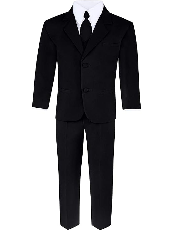 Boy's Black 6-Piece Suit Set - Includes Suit Jacket, Dress Pants, Matc – Fine Tu