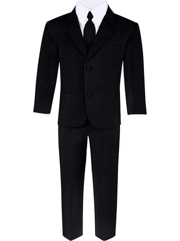 Boys Black 6-Piece Formal Suit Set with Jacket, Pants, Vest, Shirt, Tie & Bow Tie