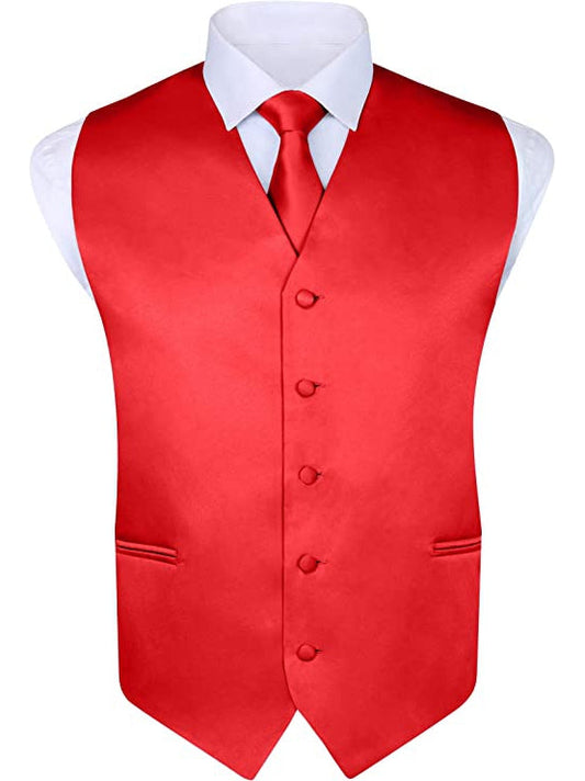S.H. Churchill & Co. Men's 4 Piece Red Vest Set, with Bow Tie, Neck Tie & Pocket Hankie