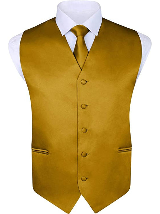 Men’s Gold 4-Piece Formal Vest Set with Tie, Bow Tie & Pocket Square