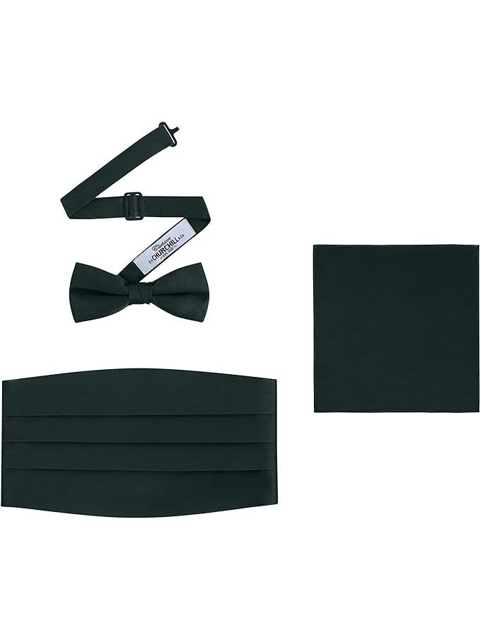 Hunter Green Satin Formal Accessory Set with Bow Tie, Cummerbund & Pocket Hanky by S.H.Churchill