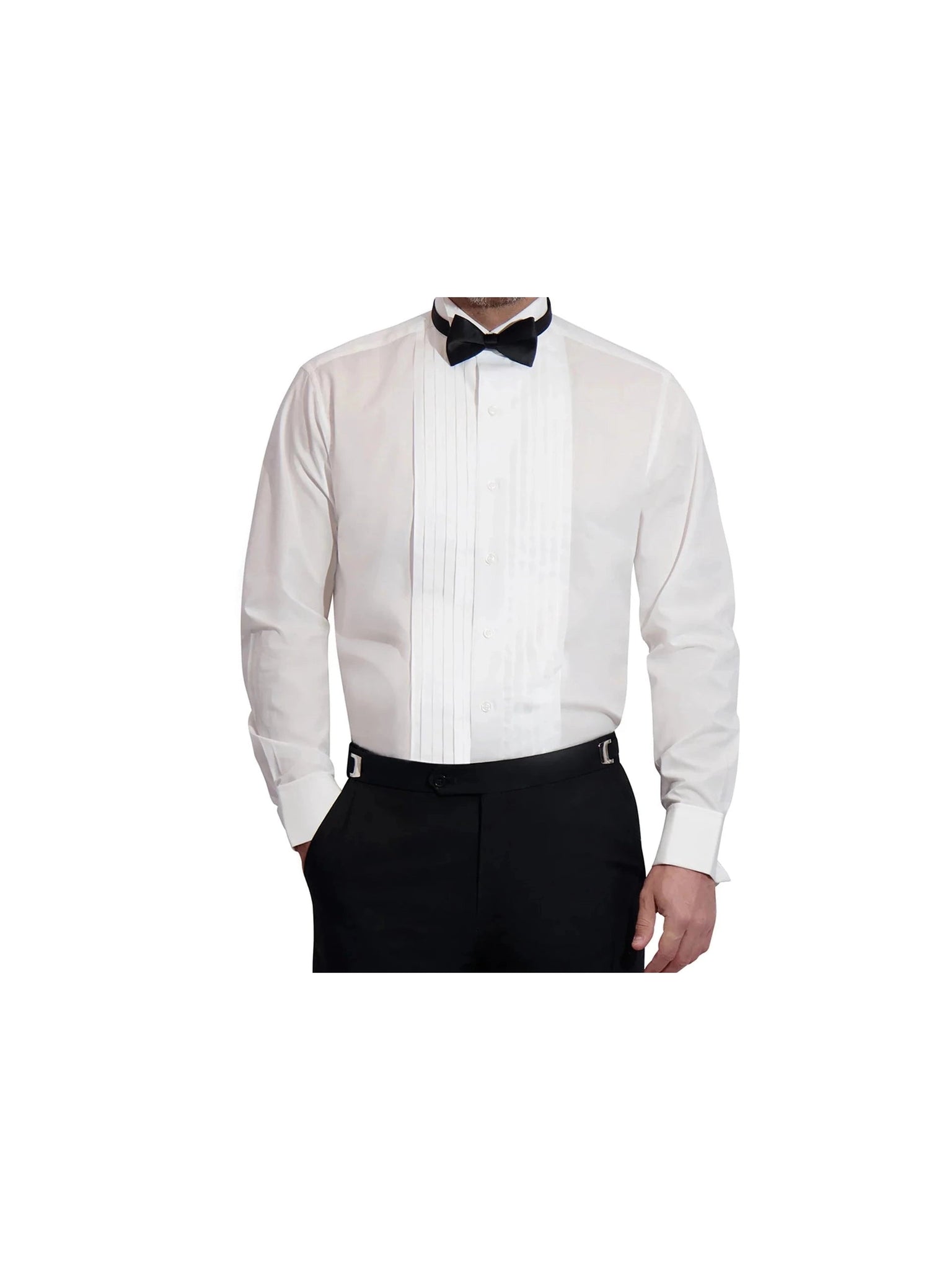 100 Cotton Wing Collar Tuxedo Shirt with French Cuffs Pleated