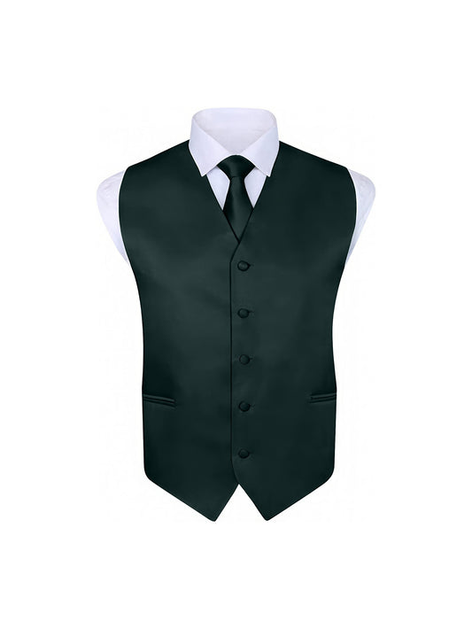 S.H. Churchill & Co. Men's 4 Piece Hunter Green Vest Set, with Bow Tie, Neck Tie & Pocket Hankie