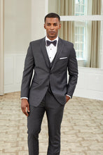 Load image into Gallery viewer, Men&#39;s Charcoal 2 Button Notch Wool Blend Tuxedo with Satin Trim Lapel
