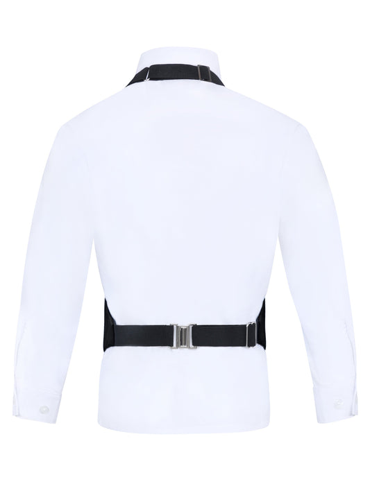 Boy's 3 Piece Black Backless Formal Vest Set - Includes Vest, Bow Tie, Pocket Square for Tuxedo or Suit