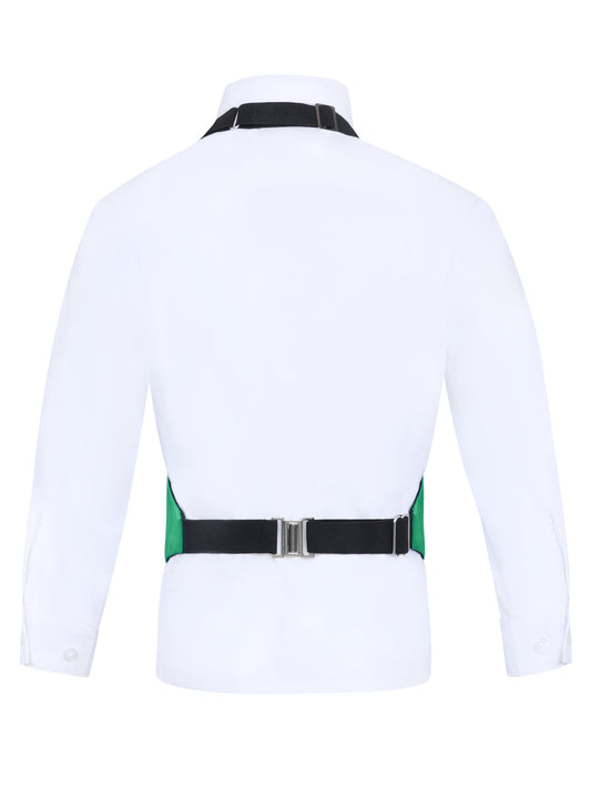 Boy's 3 Piece Kelly Green Backless Formal Vest Set - Includes Vest, Bow Tie, Pocket Square for Tuxedo or Suit