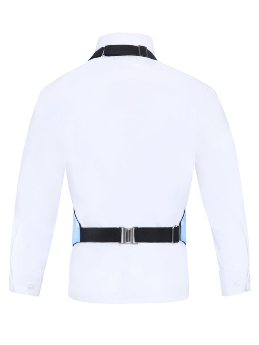 Boys Light Blue 3-Piece Backless Formal Vest Set with Bow Tie & Pocket Square