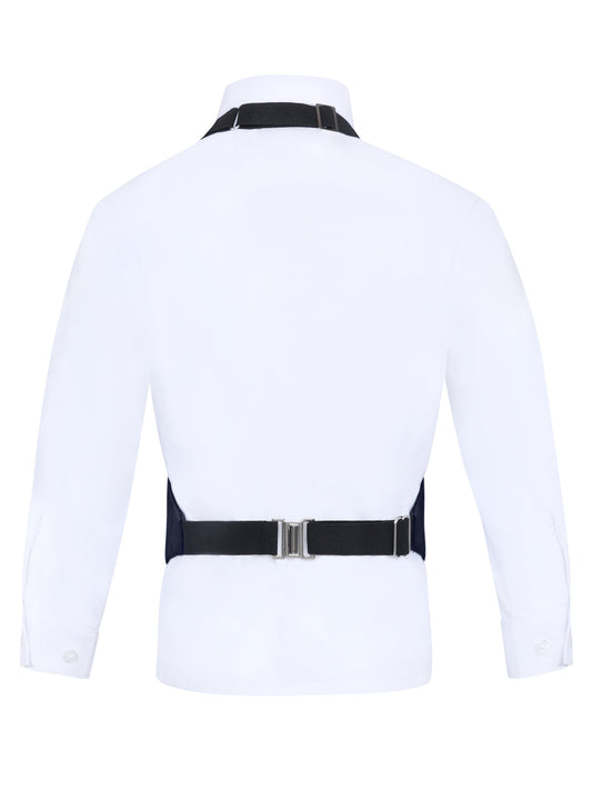 Boys Navy 3-Piece Backless Formal Vest Set with Bow Tie & Pocket Square