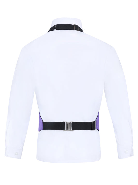 Boys Purple 3-Piece Backless Formal Vest Set with Bow Tie & Pocket Square