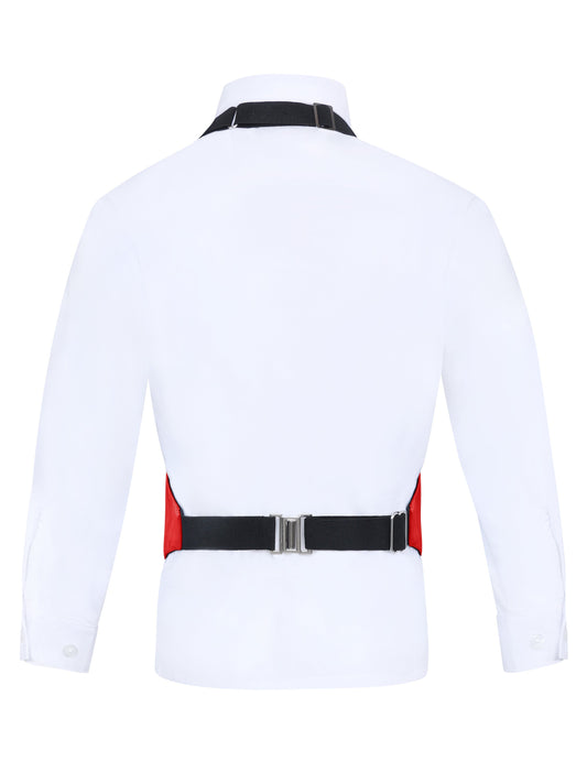 Boys Red 3-Piece Backless Formal Vest Set with Bow Tie & Pocket Square