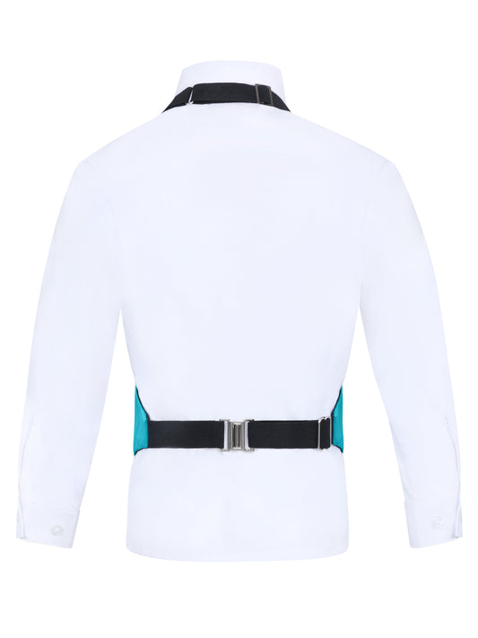 Boys Teal 3-Piece Backless Formal Vest Set with Bow Tie & Pocket Square