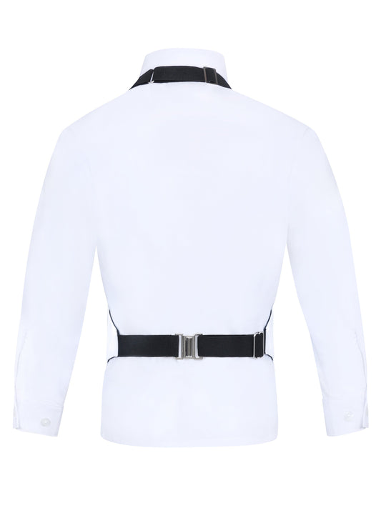 Boys White 3-Piece Backless Formal Vest Set with Bow Tie & Pocket Square