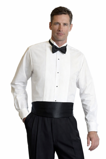 Men's White Wing Collar Tuxedo Shirt with Pleated Bib