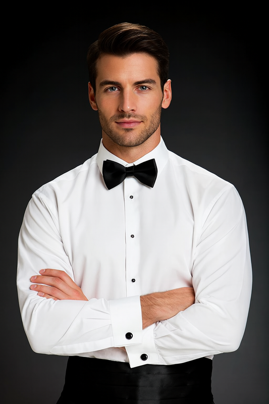 Men's White Non-Pleated Laydown Collar Tuxedo Shirt