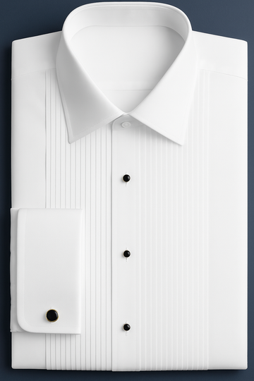 100% Cotton Pleated Laydown Collar Tuxedo Shirt - French Cuffs