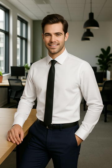 SALE! Limited Sizes S.H. Churchill & Co. White Men’s Slim Fit Dress Shirt with Convertible Cuffs