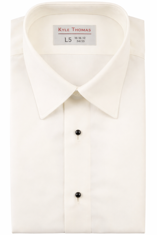 Men's Light Ivory Fitted Plain Front, Laydown Collar Microfiber Tuxedo Shirt