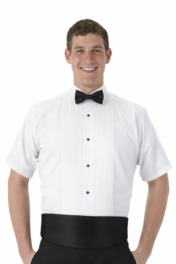 Laydown Collar Short Sleeve Tuxedo Shirt (White)