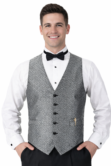 Men's SIlver Matrix Print Vest and Tie Set