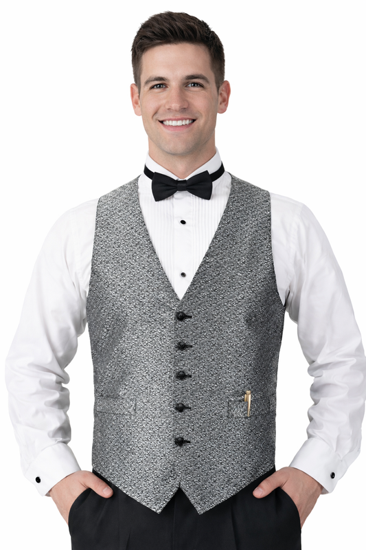 Men's SIlver Matrix Print Vest and Tie Set