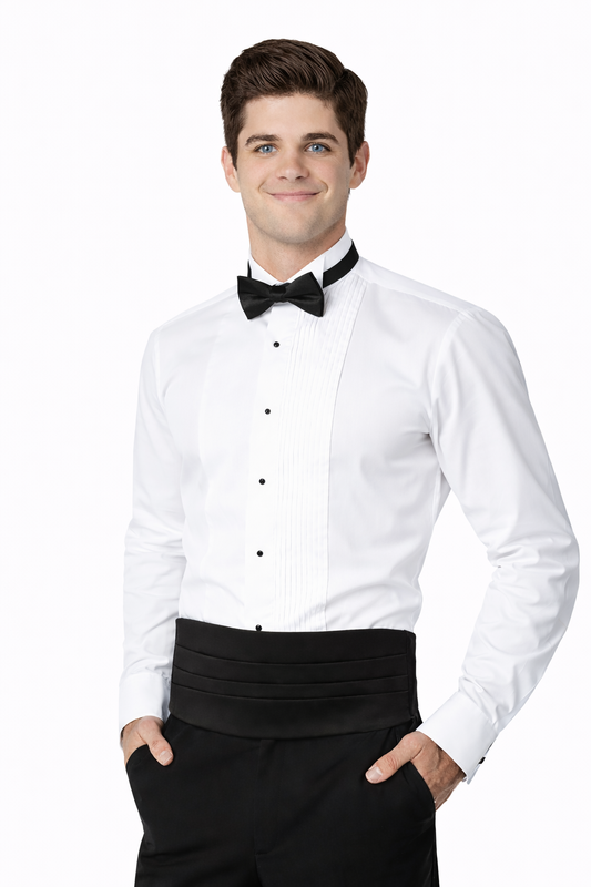 Classic Fit Tuxedo Shirt - White Pleated with Wing Tip Collar