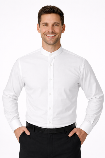 Mandarin Collar Tuxedo Shirt with Non Pleated Fly Front