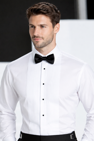 Men's White Laydown Collar Tuxedo Shirt