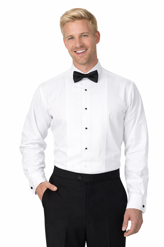 Men's White Pleated Big & Tall Tuxedo Shirt - Laydown Collar