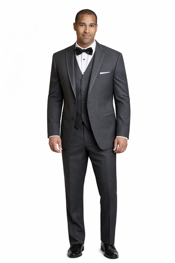 Men's 2 Button Notch Steel Gray Tuxedo with Satin trim lapel