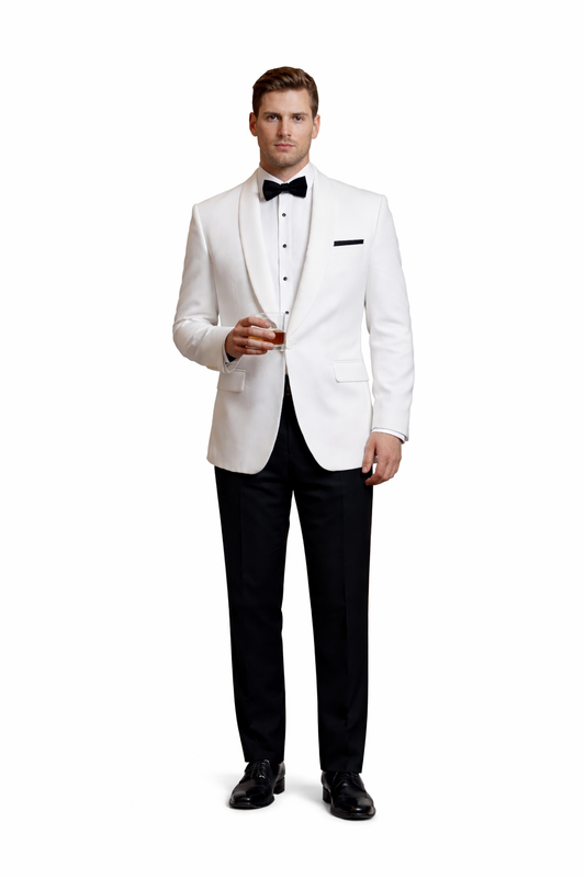 Slim Fit White 1 Button Shawl Men's Dinner Jacket by Cardi Couture