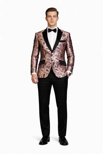 Pink Floral Tuxedo Jacket Slim Fit