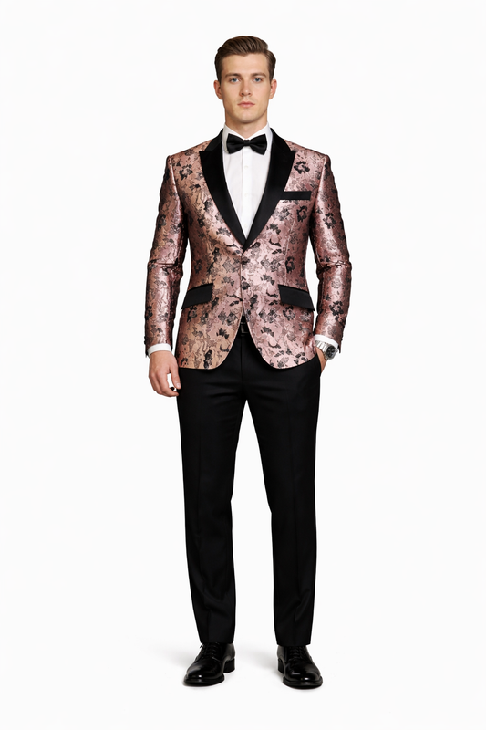 Pink Floral Tuxedo Jacket Slim Fit