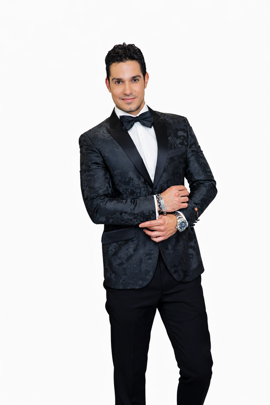 Black Floral Tuxedo Jacket Slim Fit
