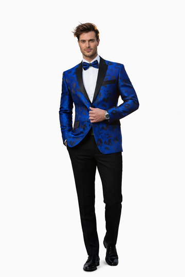 Royal Blue Floral Tuxedo Jacket Slim Fit