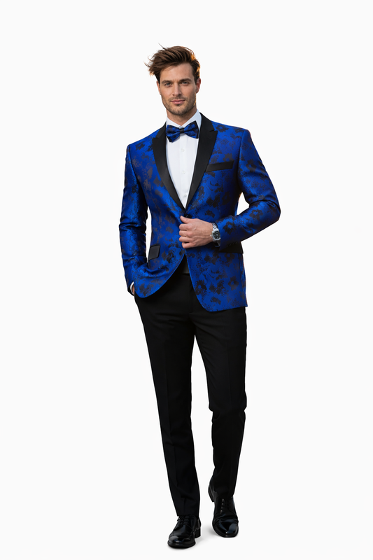 Royal Blue Floral Tuxedo Jacket Slim Fit
