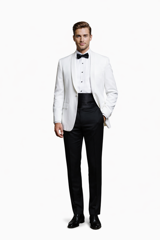 White 1 Button Shawl Men's Dinner Jacket by Cardi Couture