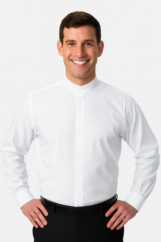 Mandarin Collar Tuxedo Shirt with Non Pleated Fly Front